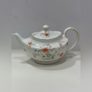 Aynsley Shangri-La teapot floral & vine motif with gold trim pink blue green